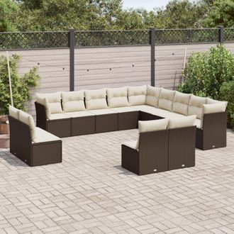 vidaXL Set De Sof&aacute;s De Jard&iacute;n Con Cojines 13 Piezas Rat&aacute;n Pe Marr&oacute;n Vidaxl
