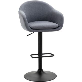 HOMCOM Homcom - Taburete Alto De Cocina Regulable En Altura Taburete De Bar Tapizado De Tela Con Reposapi&eacute;s Y Pata De Acero Carga 110 Kg 54x54x92-112 Cm