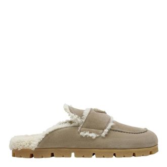 Prada Schoenen, Dames, Beige, 37 1/2 EU, Leer, Sabot