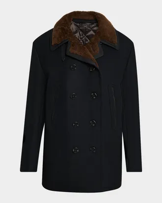 Tom Ford Men & apos;s Melton Wool Shearling Double-Breasted Peacoat