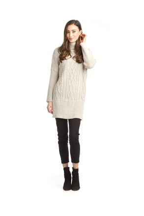 Papillon Cable Knit Sweater Dress With Ribbing Detail In Cream
