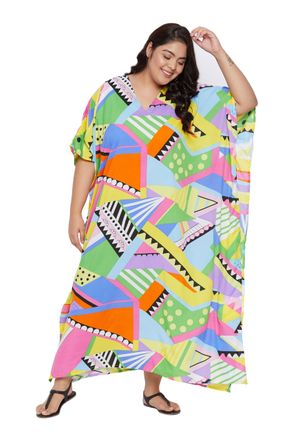 Oussum Women Kaftan Plus Size Polyester Summer Lightweight Caftan Swimsuit Cover Ups Maxi African Mumu Lounge House Dress, Green & Yellow, One Size Plus
