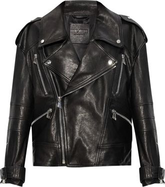 The Attico leather biker jacket - women - Lamb Skin/Viscose/Cotton - 40 - Black