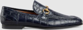 Gucci Mens Gucci Jordaan Crocodile Loafer, Blue, Precious