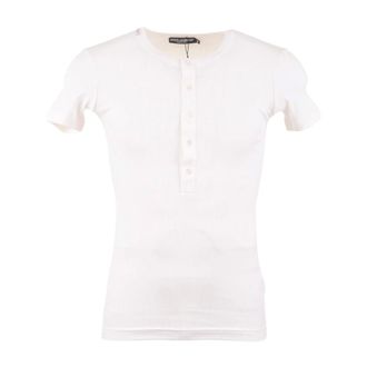 Dolce & Gabbana T-Shirts, male, White, Size: XS Henley Short Sleeve T-shirt