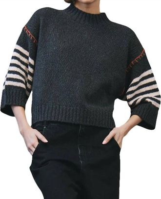 Autumn Cashmere Chunky Crewneck Sweater With Wide Sleeve In Charcoal Combo