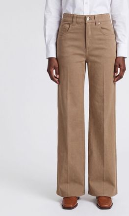 Brunello Cucinelli Jeans cropped wide leg a vita alta in denim con monile