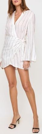 L*Space Las Palmas Long Sleeve Cover-Up Wrap Dress in Fine Line Stripe at Nordstrom Rack, Size X-Large