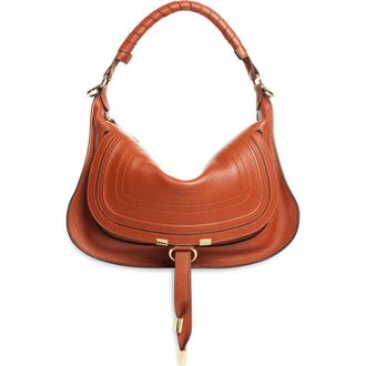 Chlo&eacute; Small Marcie Leather Shoulder Bag in Clay Brown at Nordstrom
