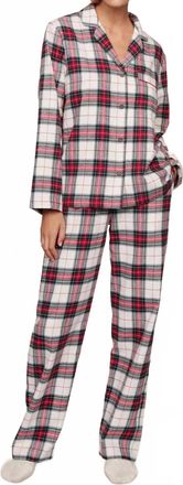 Eberjey Flannel Pajama Set In Tartan Plaid Ivory/holly Red