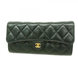 Chanel Black Grained Calfskin Long Wallet (Bi-Fold) (Pre-Owned)