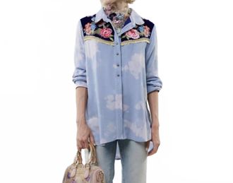 Aratta Miss Texas Embroidered Shirt In Washed Blue