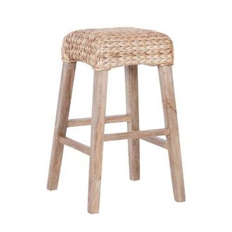 Jonathan Y Designs Maui Coastal Woven Water Hyacinth Backless Bar Stool, Solid Mango Wood Frame with Integrated Footrest for Kitchen Island in Natural (29.5