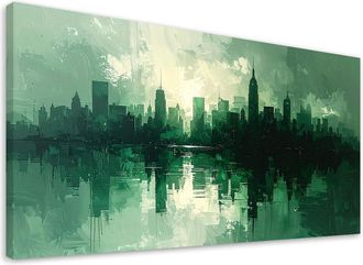 Feeby Cuadro Sobre Lienzo, Rascacielos Arquitectura De La Ciudad Verde, 120x60