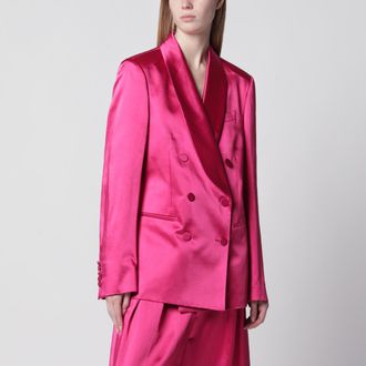 Dries Van Noten Fuchsia double-breasted satin jacket