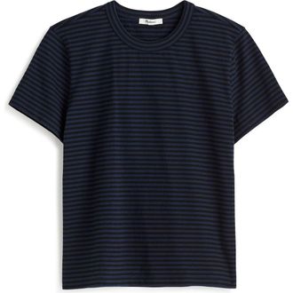 Madewell Perfect Stripe Cotton Crewneck T-Shirt in Juniper Berry at Nordstrom Rack, Size X-Large