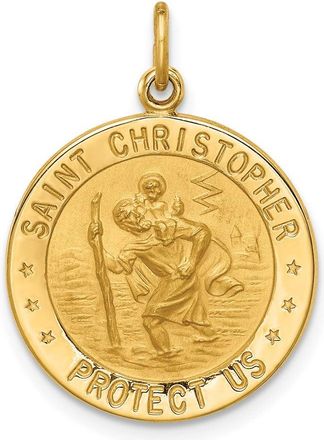 Diamond2Deal 14k Yellow Gold and Satin Solid Small Round St. Christopher Medal Pendant