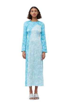 Ganni Crinkled Satin Maxi Dress - Size 0 Blue
