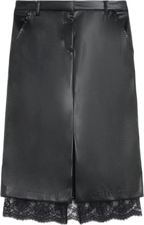 Ermanno Scervino Longuette Ecopelle e Pizzo - Dames - Leren & Su&egrave;de rokken - Zwart - XS - Leer - Rokken