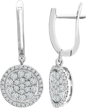 Jewelco London 18ct White Gold 1.1ct Diamond Round Halo Cluster Drop Earrings - 18E459