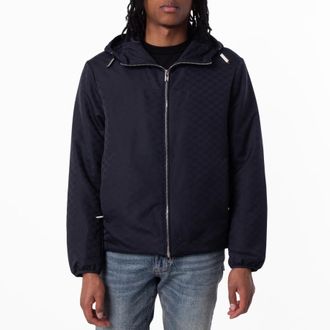 Emporio Armani Jacquard Monogram Hooded Nylon Blouson Jacket, Brand Size 50 (US Size 40)
