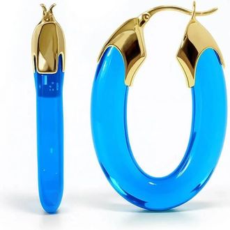 Gold & Honey Womens Carved Oval Lucite Birthstone Hoop Earrings In December - Blue Topaz