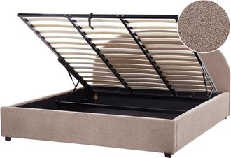Beliani Cama Con Almacenaje Minimalista De Boucl&eacute; Gris Pardo 180 X 200 Cm Vaucluse