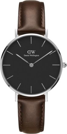 Daniel Wellington Womens DW00100177 Ladies Petite Black Bristol Silver 32mm Watch - Brown - One Size