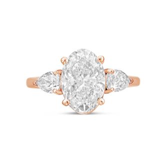 Diana M. Jewels 18kt rose gold lab grown 8ct oval diamond ring with pears on the sides