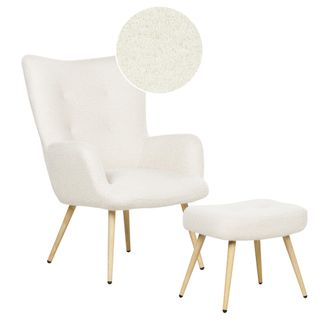 Beliani Beliani - Sill&oacute;n Orejero Moderno De Mediados De Siglo Tapizado De Boucl&eacute; Blanco Crema Con Reposapi&eacute;s Vejle Ii