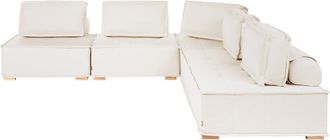 Beliani Sof&aacute; Modular Esquinero Izquierdo 5 Plazas Moderno Tapizado En Tela Patas De Madera En Forma De L Sala De Estar Blanco Crema Tibro