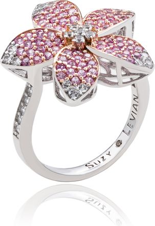 Suzy Levian Sterling Silver Pink Sapphire & White Sapphire Flower Ring