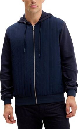Ron Tomson Mixed-Media Zippered Hooded Jacket
