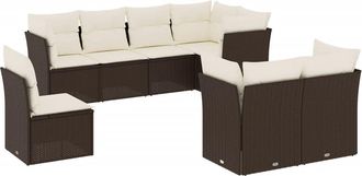 vidaXL Set Sof&aacute;s De Jard&iacute;n 8 Piezas Y Cojines Rat&aacute;n Sint&eacute;tico Marr&oacute;n Vidaxl