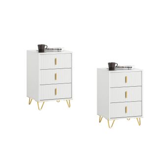 SoBuy Set De 2 Mesitas De Noche Mesa Auxiliar Mobiliario De Sal&oacute;n Moderno Con 3 Cajones 40 X 40 X 63 Cm Fbt115-l-wx2 Sobuy Es