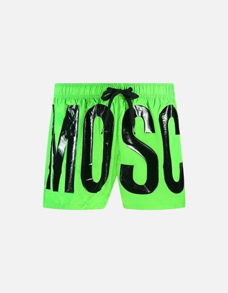 Moschino Mens Moschino Brand Print Logo Bright Green Short Swim Shorts - Size: 35/34/32