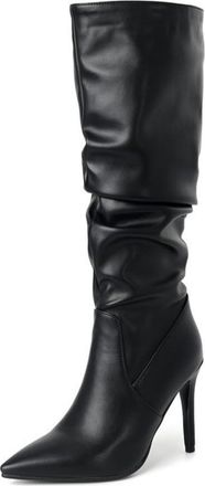 Generic Womens Fashion Slouch Ruched Knee High Boots Pointed Toe Stiletto High Heel Pumps Winter Dress Shoes Pull On Wide Calf (Black,7.5)