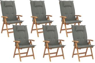 Beliani Set of 6 Garden Chairs with Cushions JAVA Acacia Wood Graphite Grey