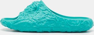 Versace Turquoise Blue Baroque Medusa Embossed Rubber Pool Slides