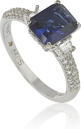 Suzy Levian Sterling Silver Sapphire & Diamond Accent 3cttw Emerald Cut Bridal Ring