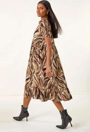 Roman Abstract Print Tie Front Smock Dress