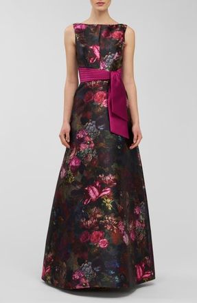 Kay Unger Nicoletta Floral Sleeveless A-Line Gown in Mulberry Multi at Nordstrom, Size 10