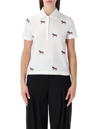Thom Browne White Embroidered Polo