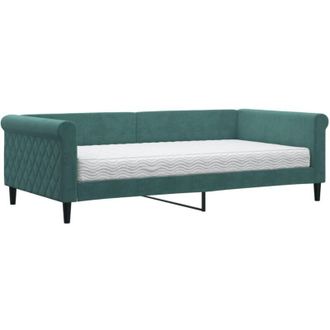 vidaXL Vidaxl - Sof&aacute; Cama Con Colch&oacute;n Terciopelo Verde Oscuro 100x200 Cm
