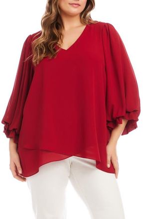 Karen Kane Asymmetric Hem Balloon Sleeve Top in Red at Nordstrom, Size 1 X