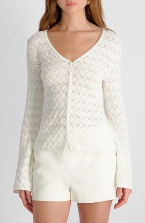 French Connection Mozart Heartleaf Pointelle Cotton Cardigan in Summer White at Nordstrom, Size X-Small