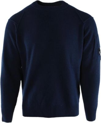 C.P. Company Round-neck Knitwear, male, Blue, Size: 2XL Blue Wool Sweater for Men