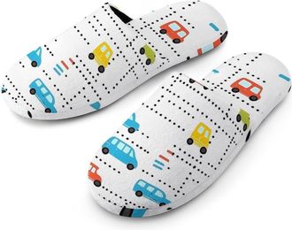 Generic Colorful Vehicle Bus Vehicle Warm Mens Slippers Slip On Soft Fleece House Shoes Winter Indoor Outdoor