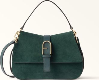Furla Flow Borsa A Mano M Toni Dark Forest Verde Camoscio + Pelle Di Vitello Claris Lux Donna