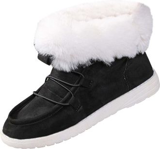 Generic Fur Lined Boots for Women Sneakers Breathable Flat Casual Shoes Winter Padded Warm Womens Boots Ankle Boots for Women Size 4 (Black, 7.5)